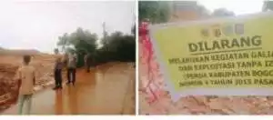 Polsek Parung Panjang Bersama Satkelholder Terkait Lakukan Pemasangan Spanduk Himbauan Serta Larangan Kegiatan Galian C di Wilayah Hukum Parung Panjang.