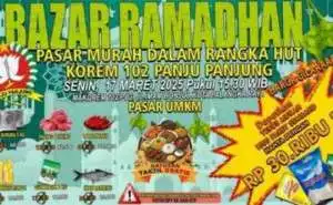 Peringati HUT Ke-51, Korem 102/Pjg Gelar Bazar Ramadhan Dan Pasar Murah 2.000 Paket Sembako.