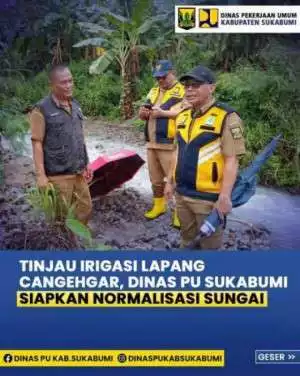 Dinas PU Kabupaten Sukabumi Tinjau Kondisi Irigasi di Belakang Lapang Cangehgar Palabuhanratu