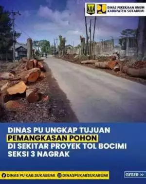 Dinas PU Sukabumi : Pemangkasan Pohon di Sekitar Tol Bocimi Seksi 3 Demi Keamanan Pengguna Jalan
