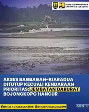 Jembatan Darurat Sungai Cidadap Hancur Diterjang Banjir, Akses Jalan Nasional Terputus