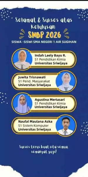 Kepala SMAN 1 Air Sugihan Ucapkan Selamat Kepada Empat Siswa Lulus SNBP 2026