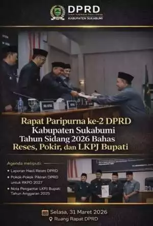 Rapat Paripurna ke-2 DPRD Kabupaten Sukabumi Tahun Sidang 2026 Bahas Reses, Pokir, dan LKPJ Bupati