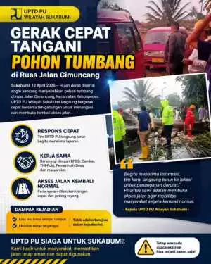 UPTD PU Wilayah Sukabumi Gerak Cepat Tangani Pohon Tumbang di Ruas Jalan Cimuncang