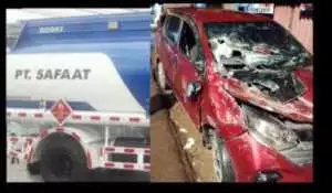 Mobil Tangki PT Safaat Tabrak Mobil Travel di Putaran Pertamina, Korban Keluhkan Belum Ada Tanggung Jawab Resmi