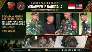 Gencarkan Komsos dan Edukasi Hukum, Satgas Pamtas Yonarmed 13/Nanggala Terima Penyerahan Sukarela ±1 Kg Sisik Trenggiling dari Warga Perbatasan
